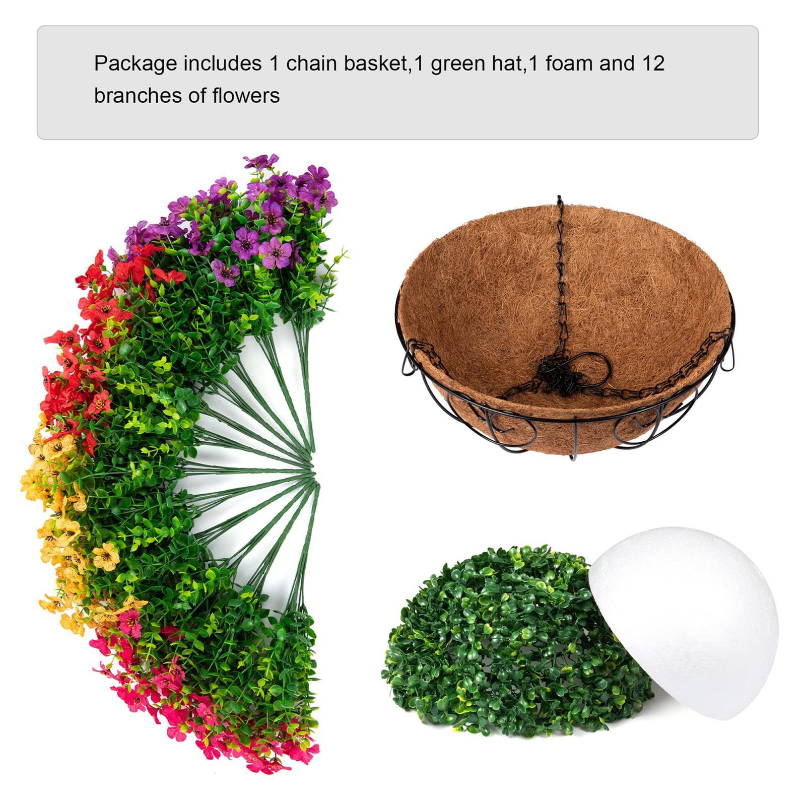 Artificial Hanging Basket, UV Resistant Daisy Eucalyptus for Porch Yard Decor