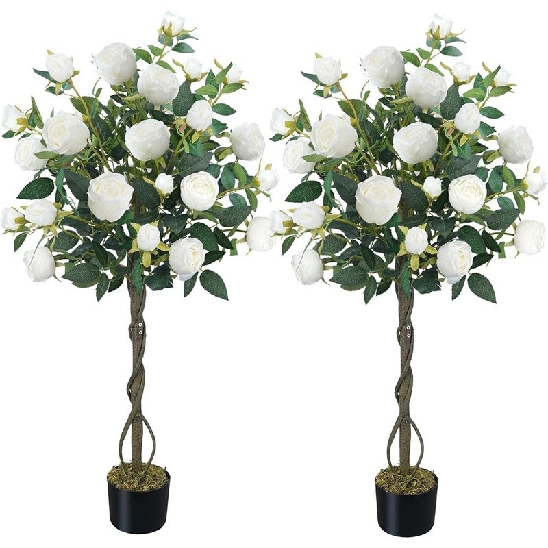 Lifelike Faux Rose Tree Indoor Outdoor Decoration Easy Care Durable Plant New