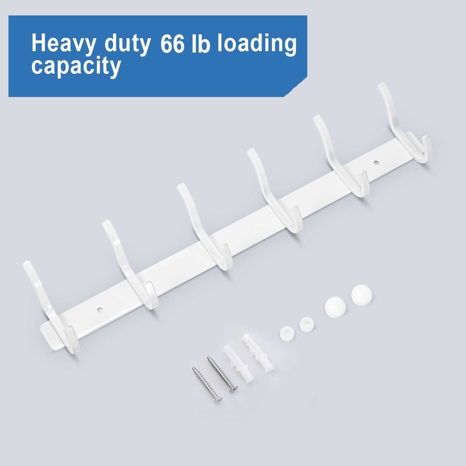 White Wall Hooks Heavy Duty, 17 Inch Coat Hooks Wall Mount with 6 Hooks, Wall…