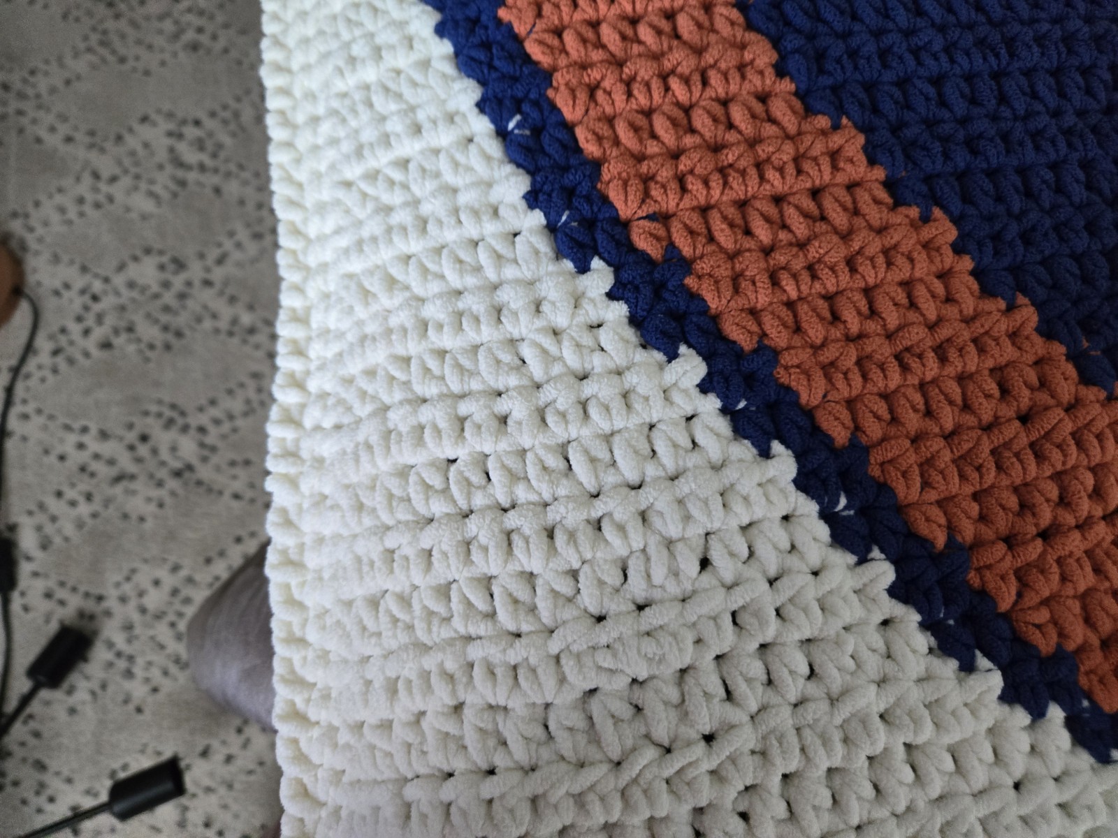 Chicago Bears Handmade Crochet Throw Blue Orange White 5′ 5″