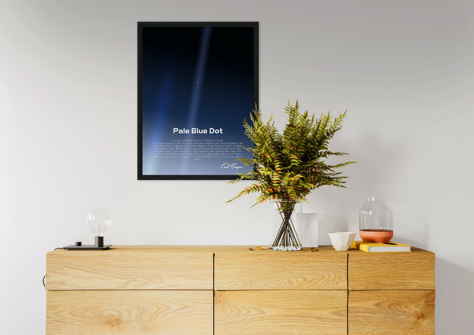 Pale Blue Dot, Framed Canvas with Carl Sagan quote — NASA Voyager 1 poster