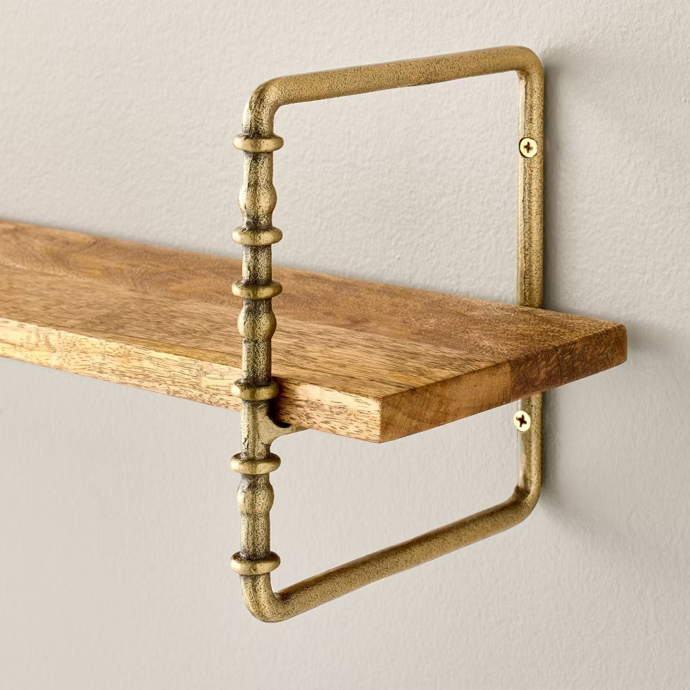 Twisted Brass and Wood Singular Wall Shelf – Hearth & Hand with