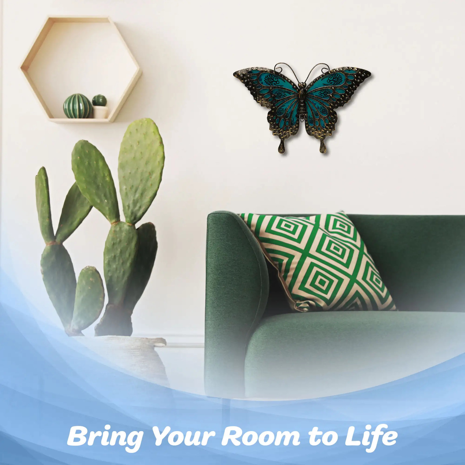G128 Black and Green Butterfly Metal Wall Art Decor Indoor Outdoor