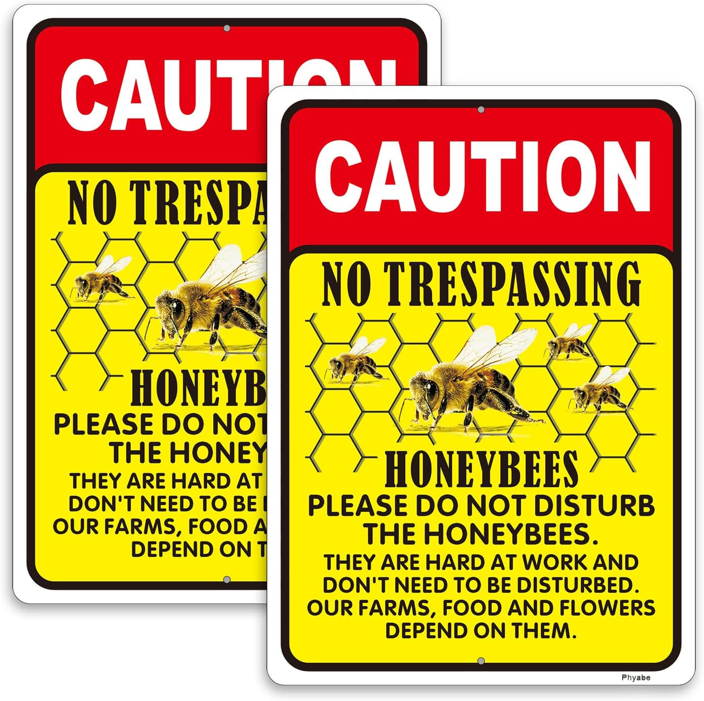Caution No Trespassing Honeybees Sign, 2 Pack 10 X 14 Inch Metal Reflective Rust