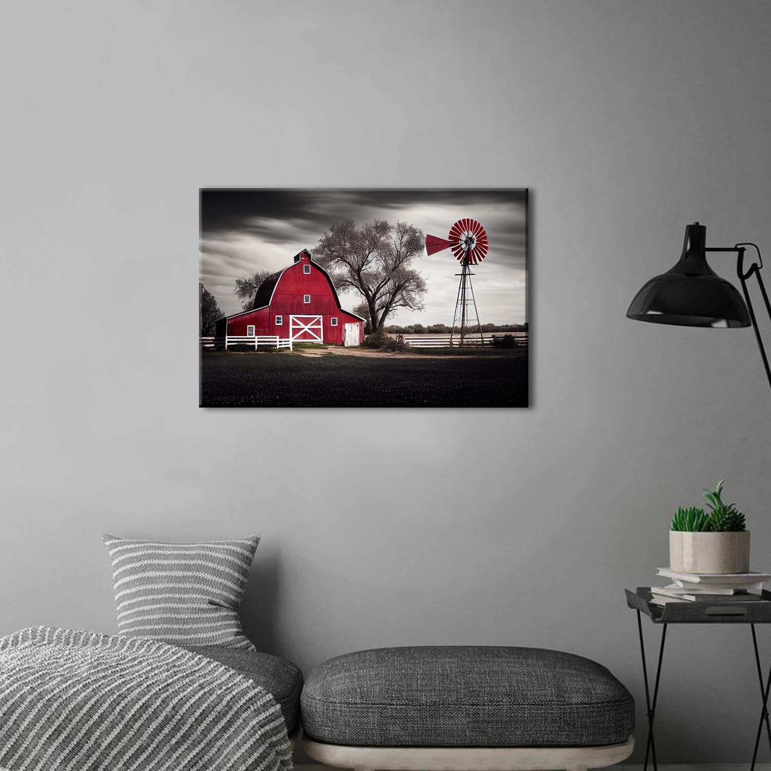 12×16 Red Barn & Windmill Artwork – Rustic Farmhouse Canvas for Any Room