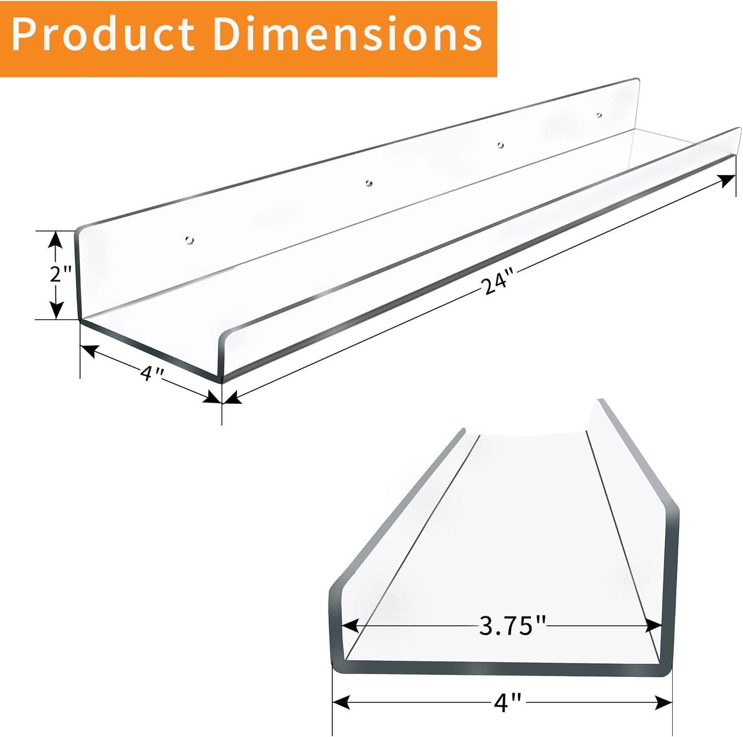 4 Pa 24-Inch Long Clear Acrylic Floating Shees U Shape Wall