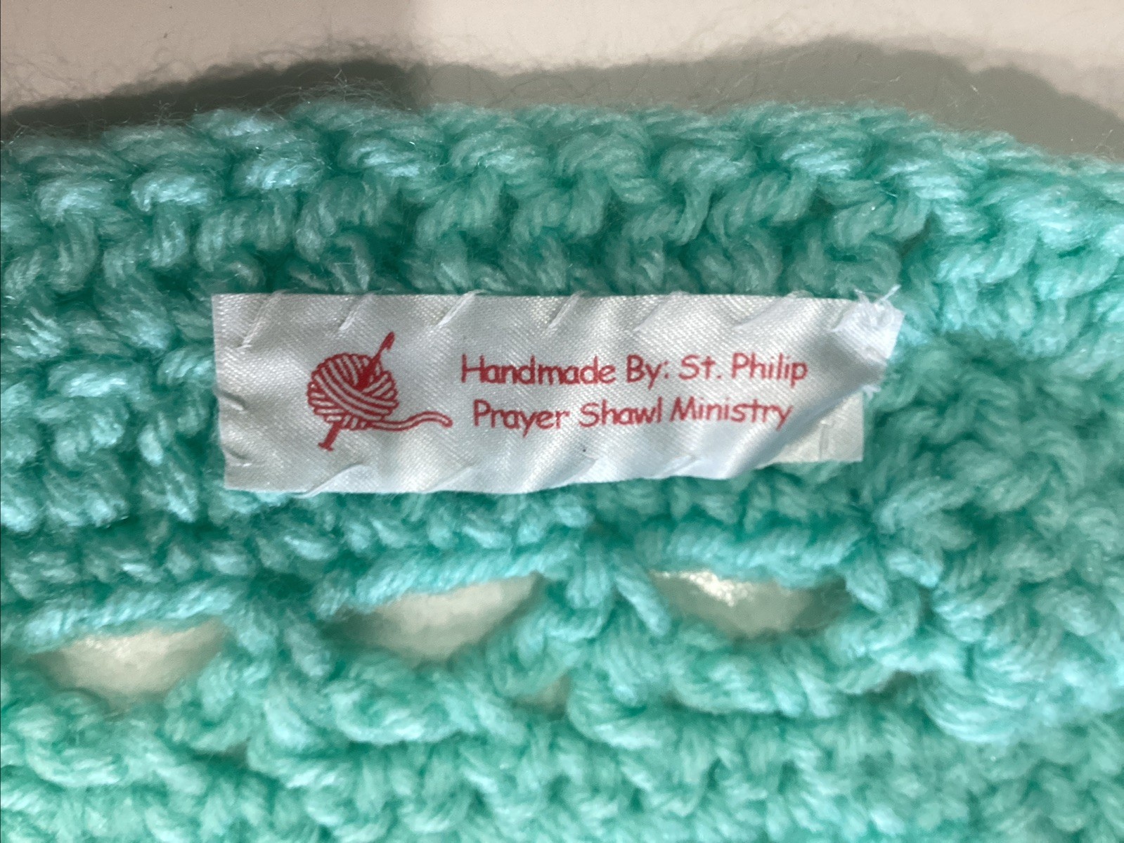 Lap Baby Unisex Afghan Blanket Prayer Shawl Aqua Handmade Crocheted 40”X 22”