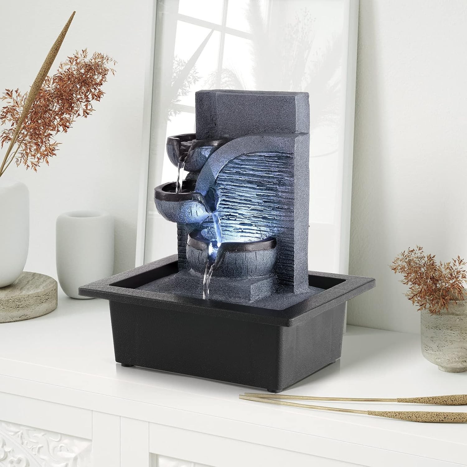 Zen Water Fountain with LED Lights – Relaxing Indoor Feature