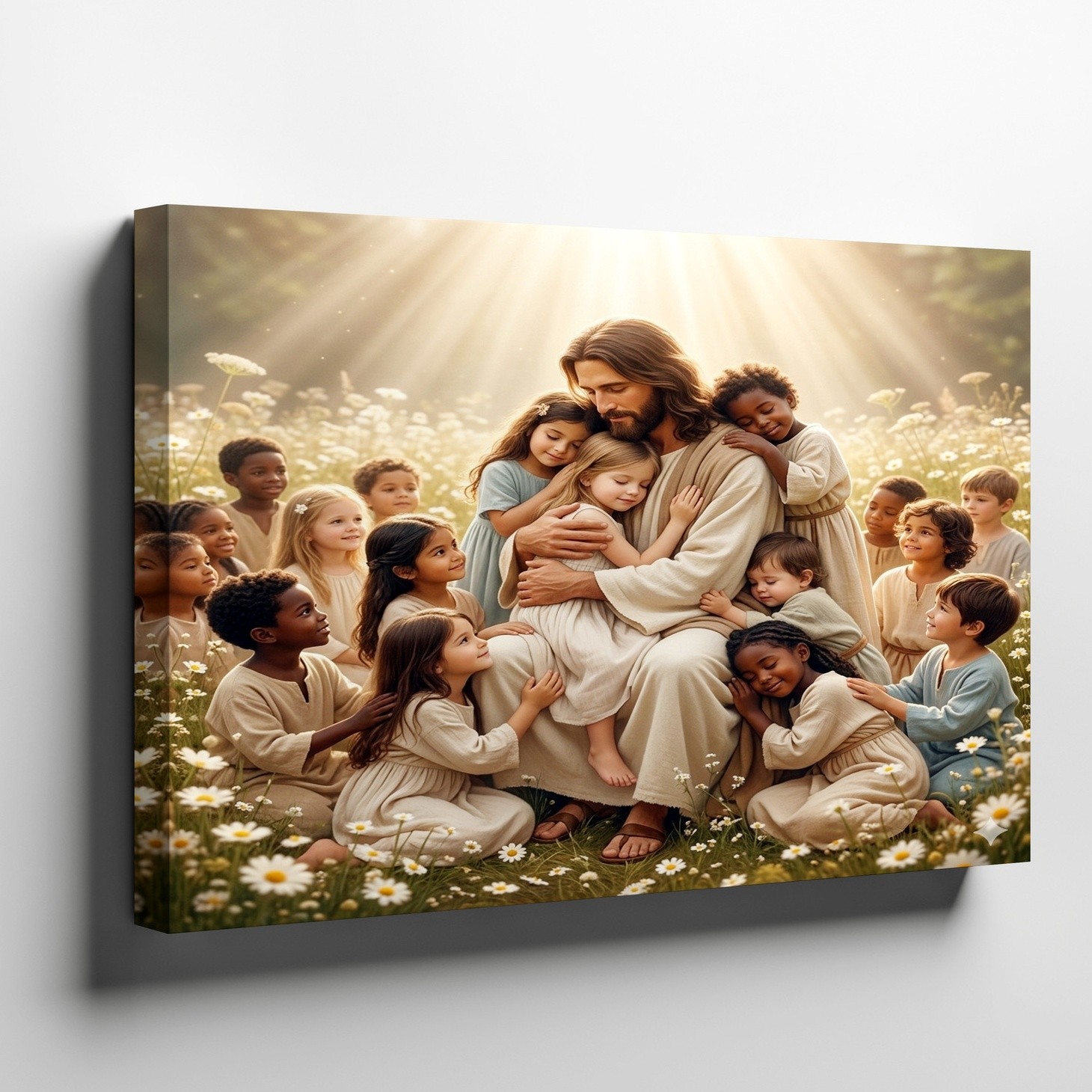 Jesus with Children Canvas Wall Art Christian Inspirational Religious Wall Decor