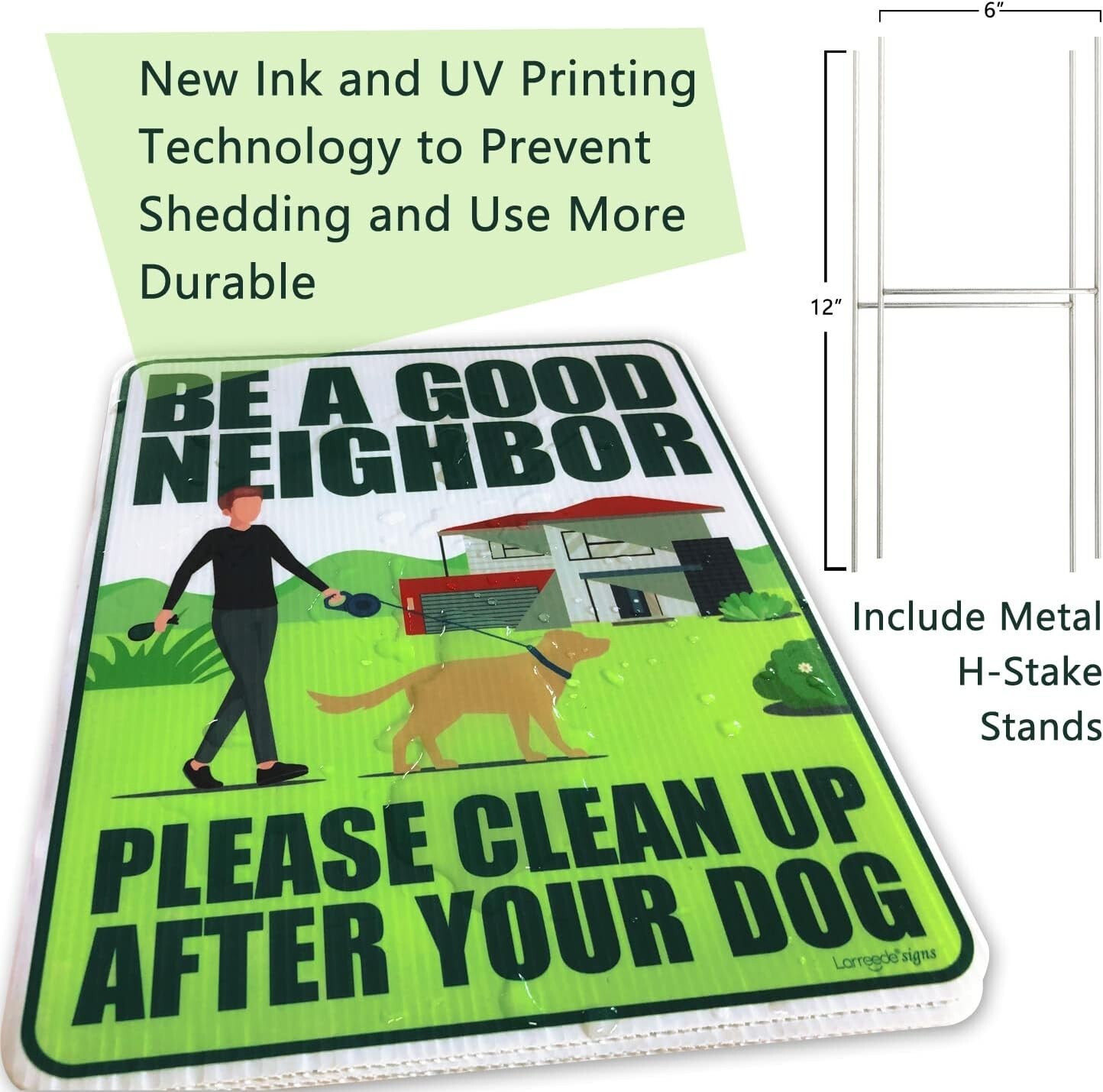 Clean Up After Your Dog Signs 2 Pack 12″x9″ with Metal Stake, No Pooping Dog …