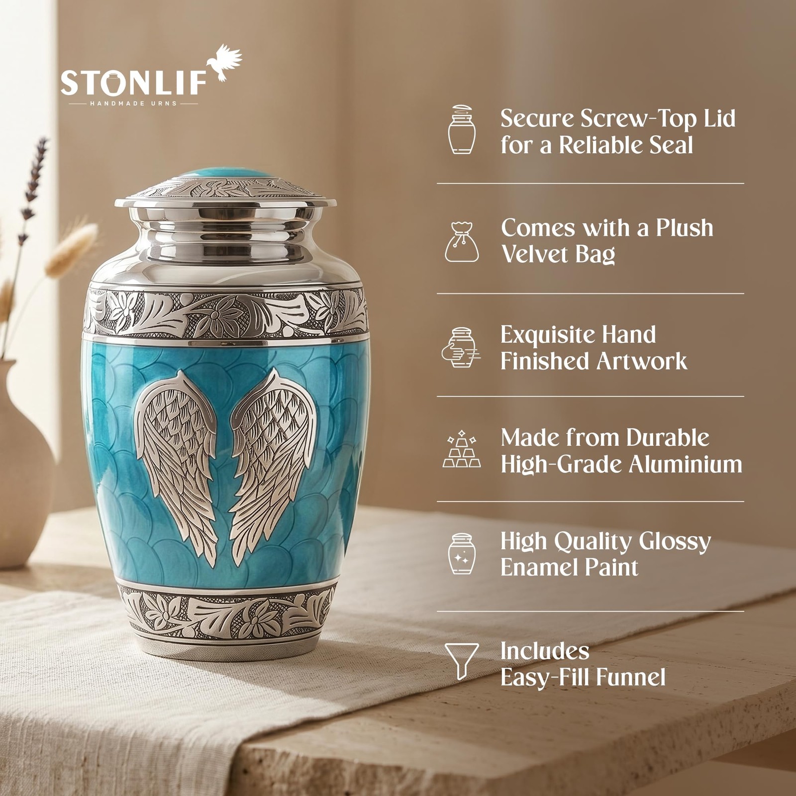 Stonlif Angel Wings Cremation Urns For Human Ashes – Memorial Urn For Adults