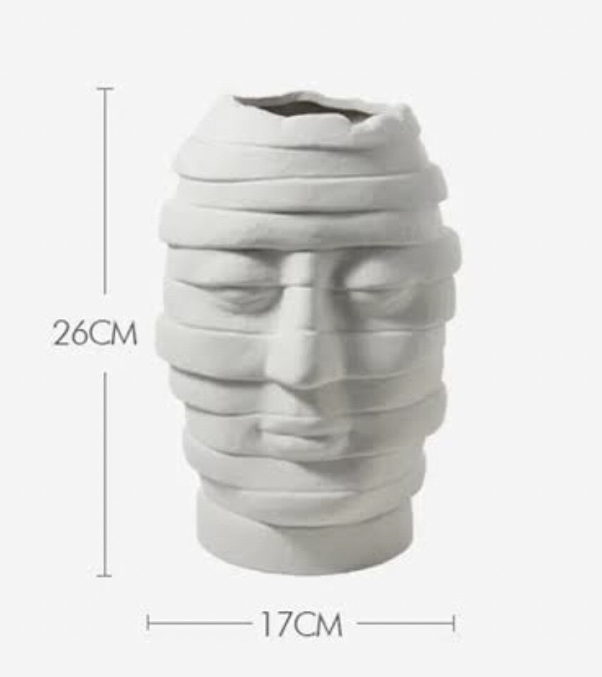 Ceramic Plaster Modern Abstract Bandaged Human Head Vase 26cm x 17cm – New
