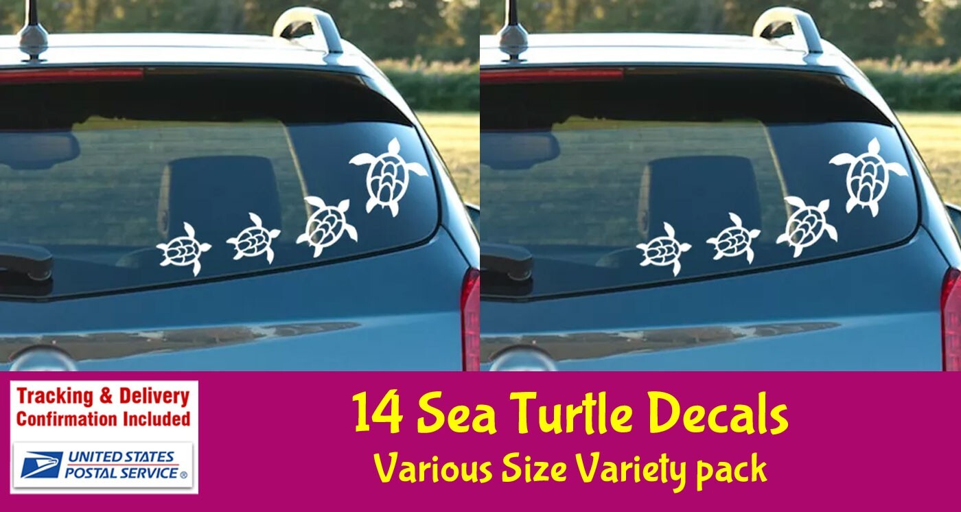 14 Sea Turtle Decals, Stickers – Car, bathroom, laptop, tablet, you name it!
