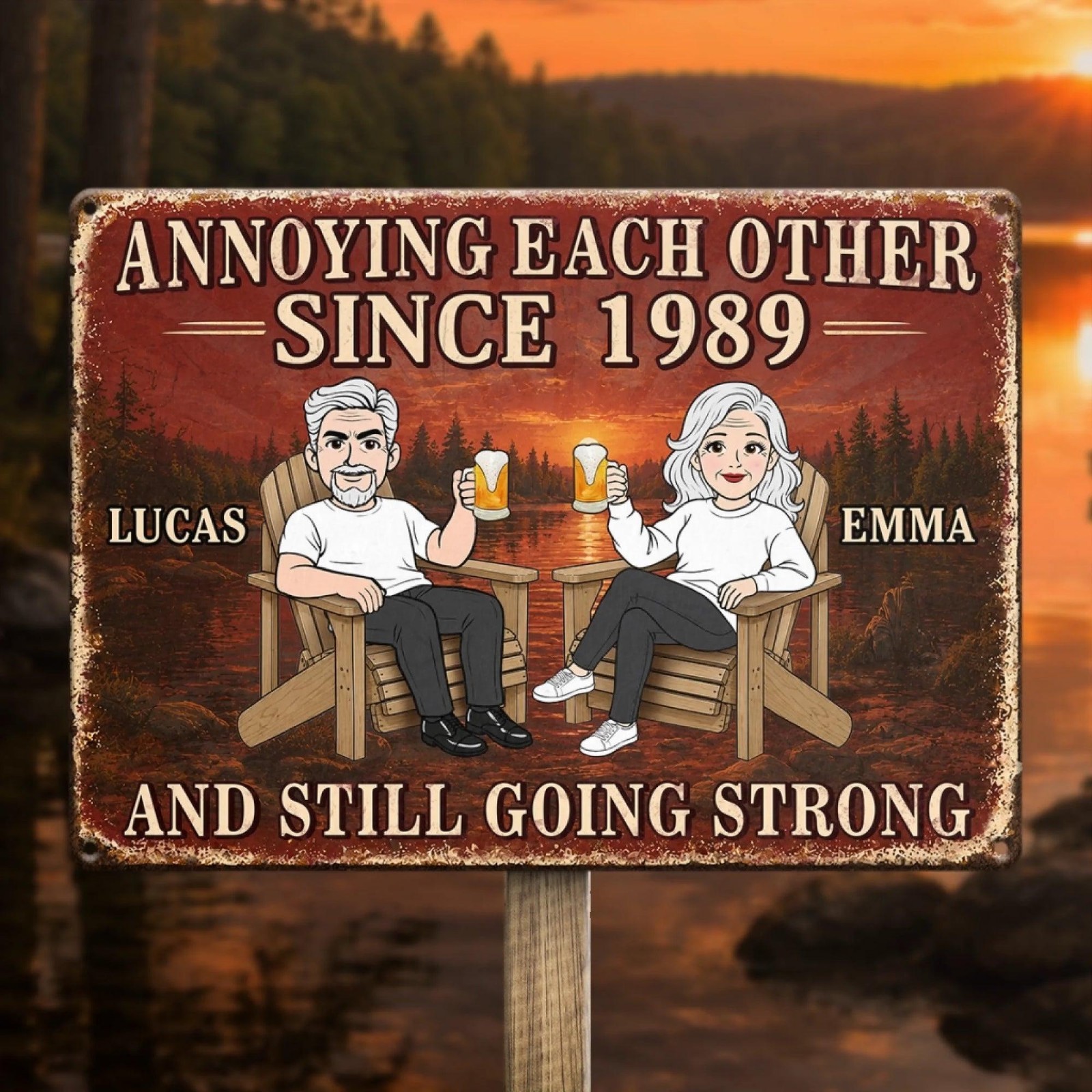 Personalized Annoying Each Other Metal Sign Anniversary Custom Name Sunset Decor