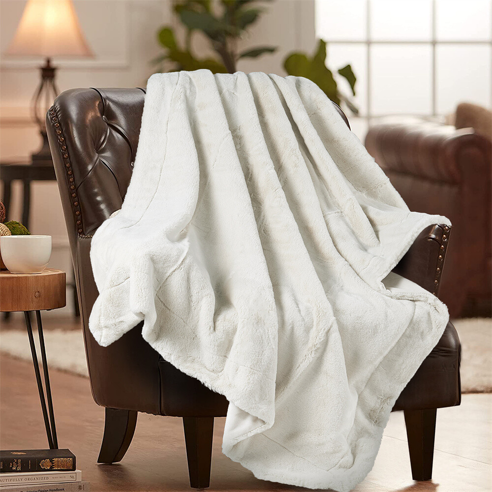 Fox Faux Fur Throw Blanket Warm Luxury Plush Cozy for Bed Couch Sofa Solid Color
