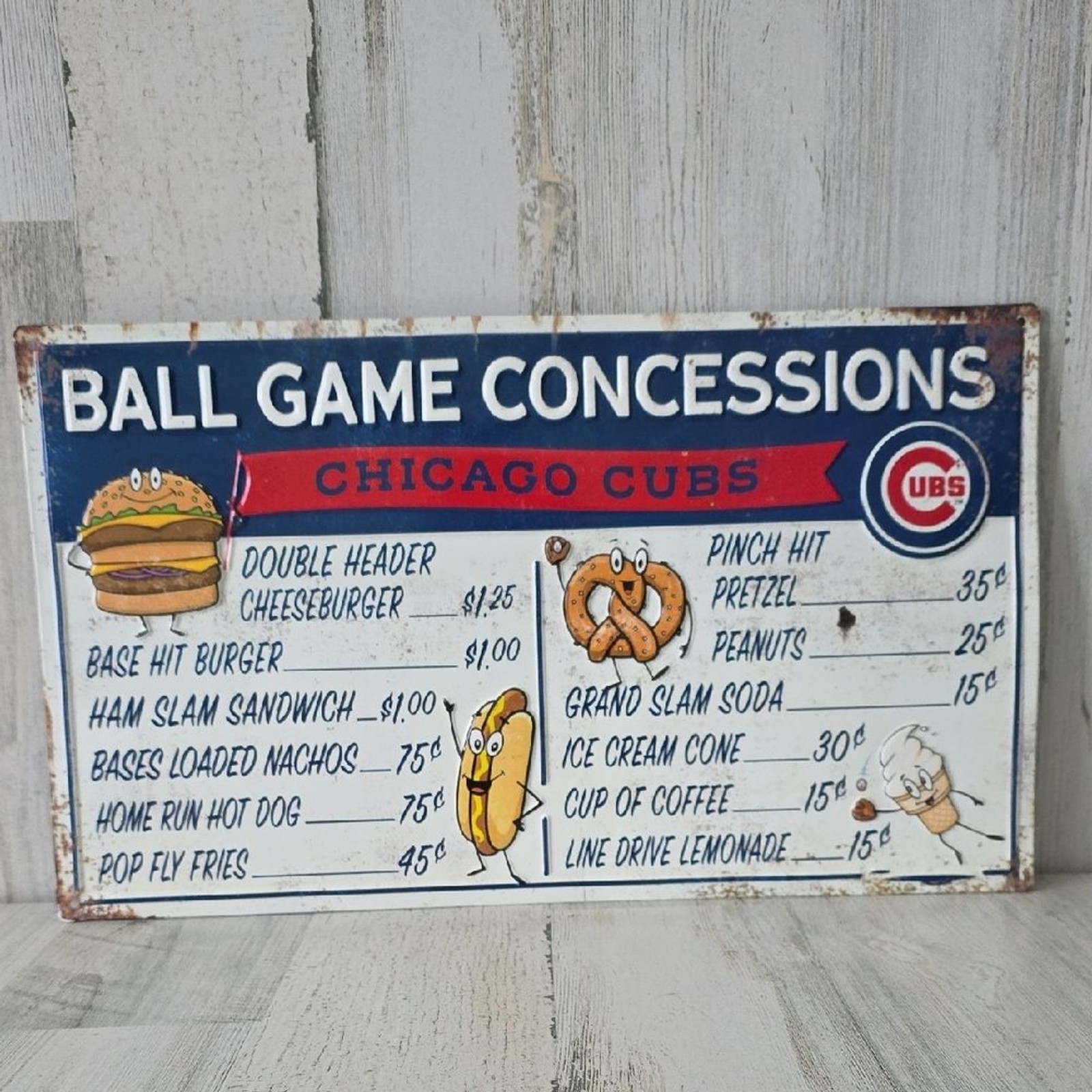 Chicago Cubs MLB Ball Game Concessions Metal Sign Blue White Red 17″ X 10″