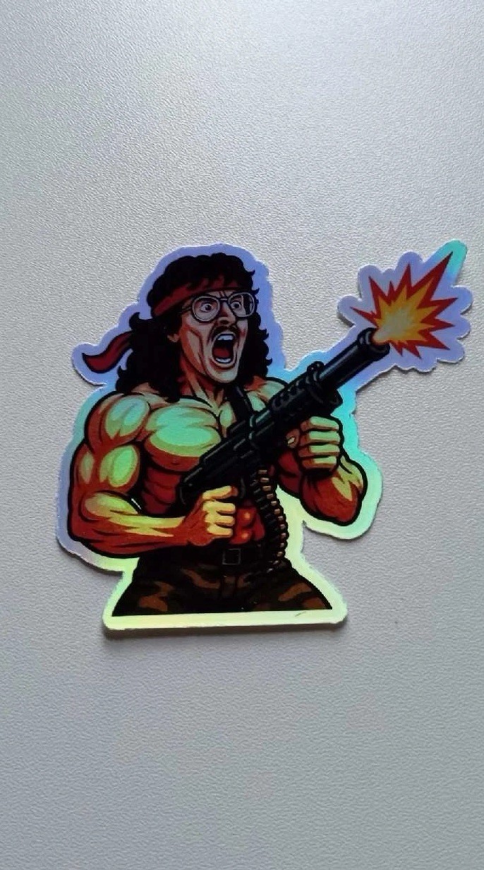Weird Al UHF Rambo Waterproof Holographic Vinyl3 Inch Sticker