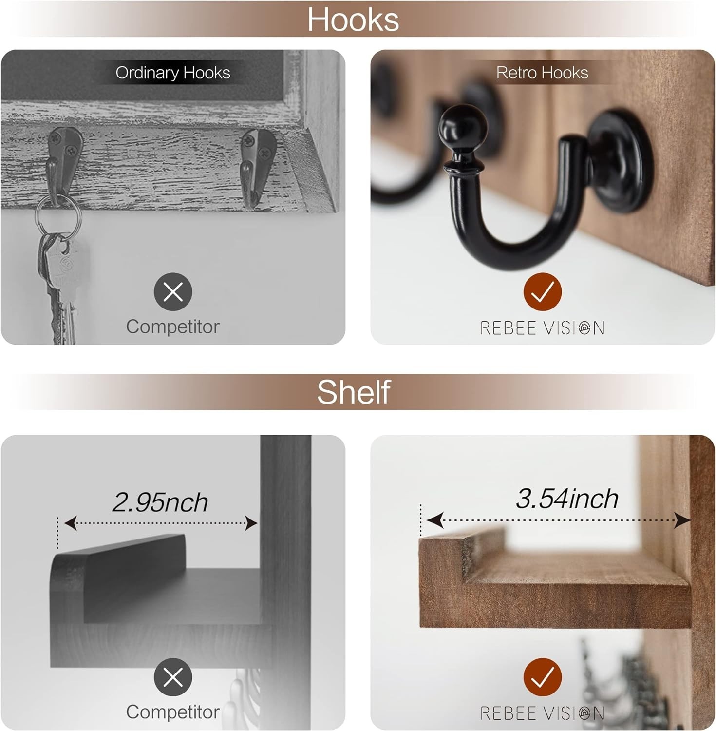 Decorative Key Holder for Wall – Rustic Key Hooks with Shelf and Mail Organiz…
