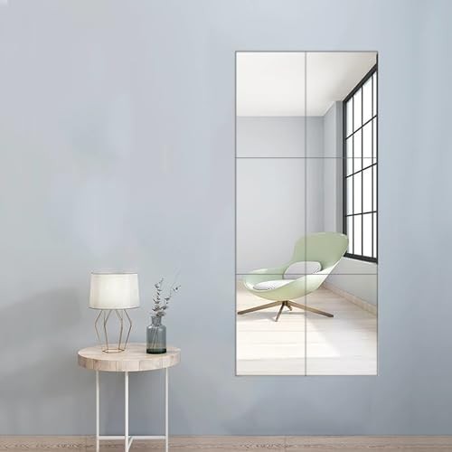 PCS Wall Mirror Tiles, Upgrade Shatterproof Self-Adhesive Full Length Mirror 6