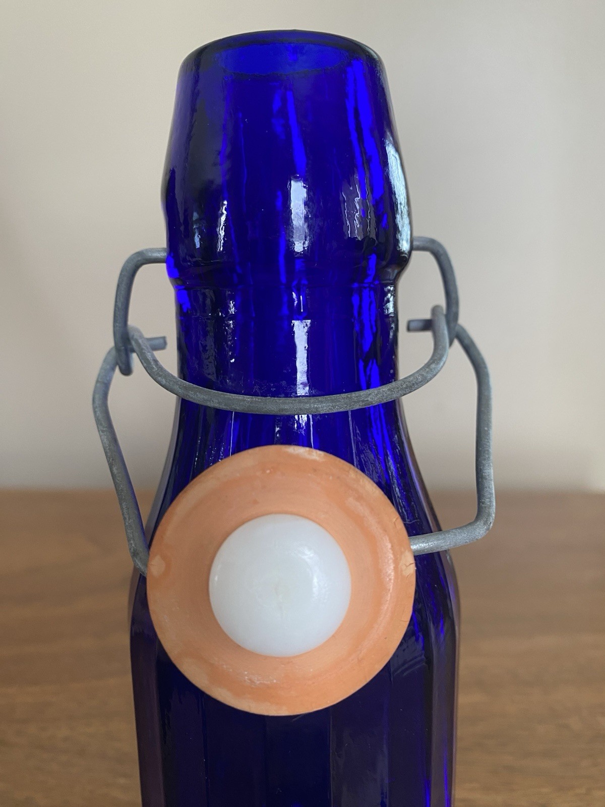 Vtg Cobalt Blue 1/2 Pint Bottle W/ Bail Lid Made in Italy Crownford China 1967