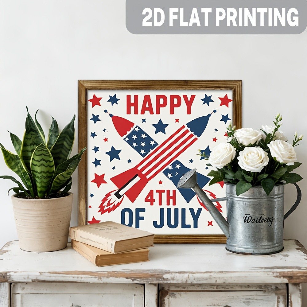 2D American Patriotic Wood Framed Sign 4th of July Housewarming Gift Wall Decor