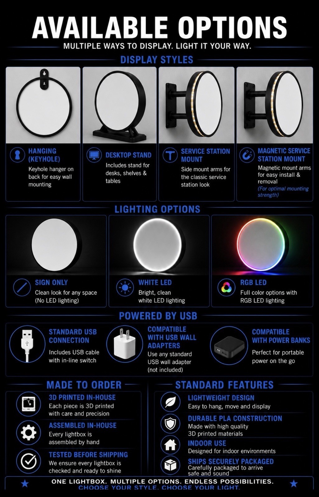 Piper Cub Round LED Light Box | Double Sided Sign RGB Option