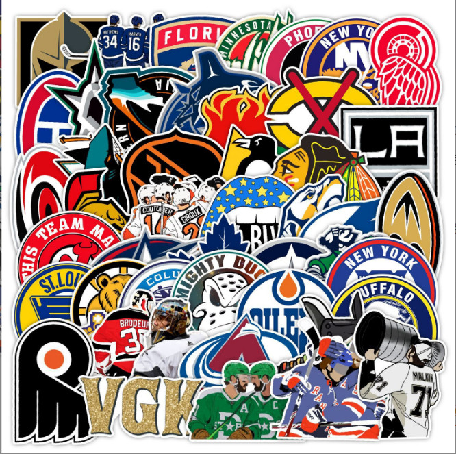 50 Pcs Stickers Hockey NHL Teams LOGO Fridge Luggage Skateboard Car Laptop Vinyl
