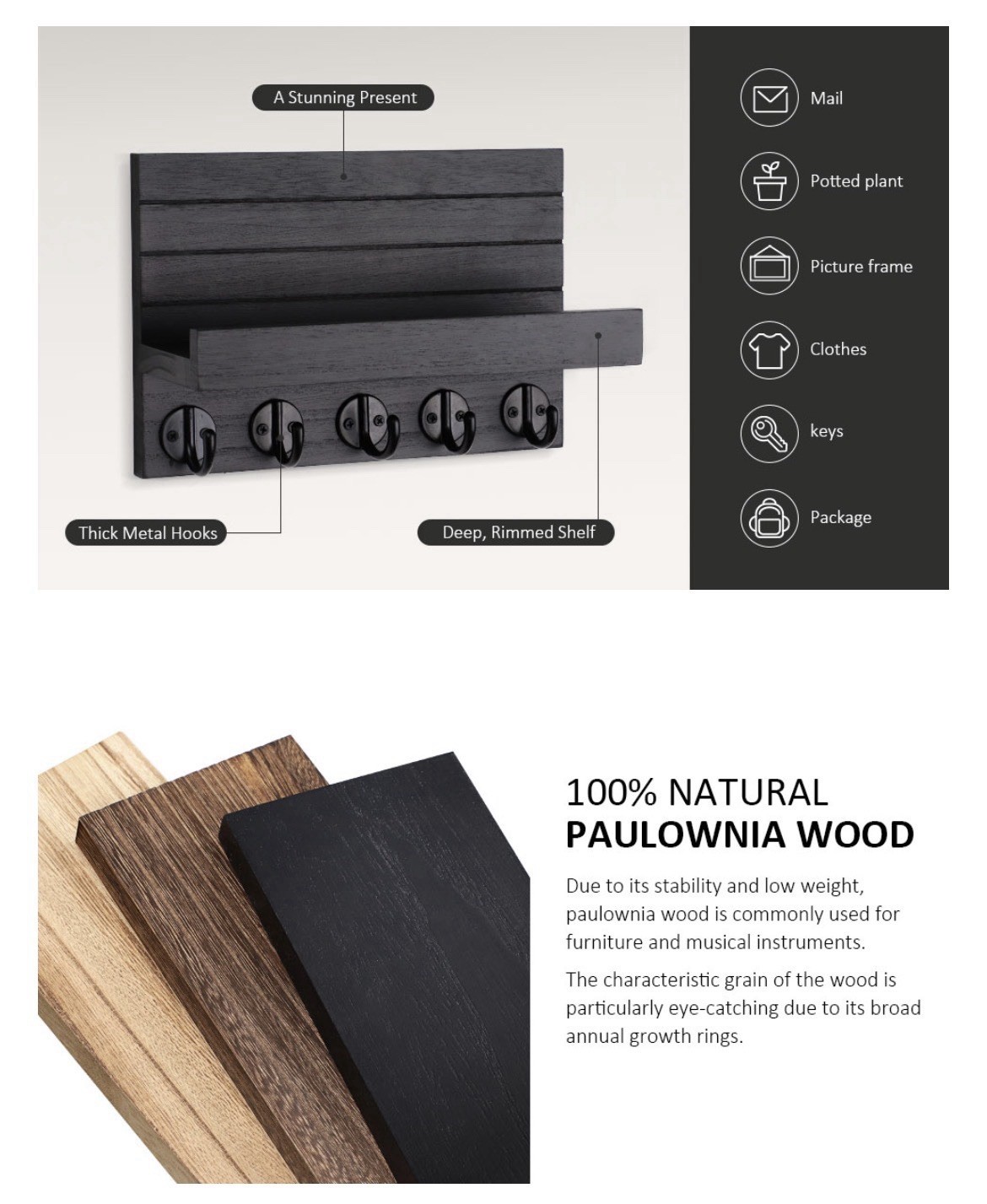 Key Holder for Wall, Decorative Key and Mail Holder with Shelf_New