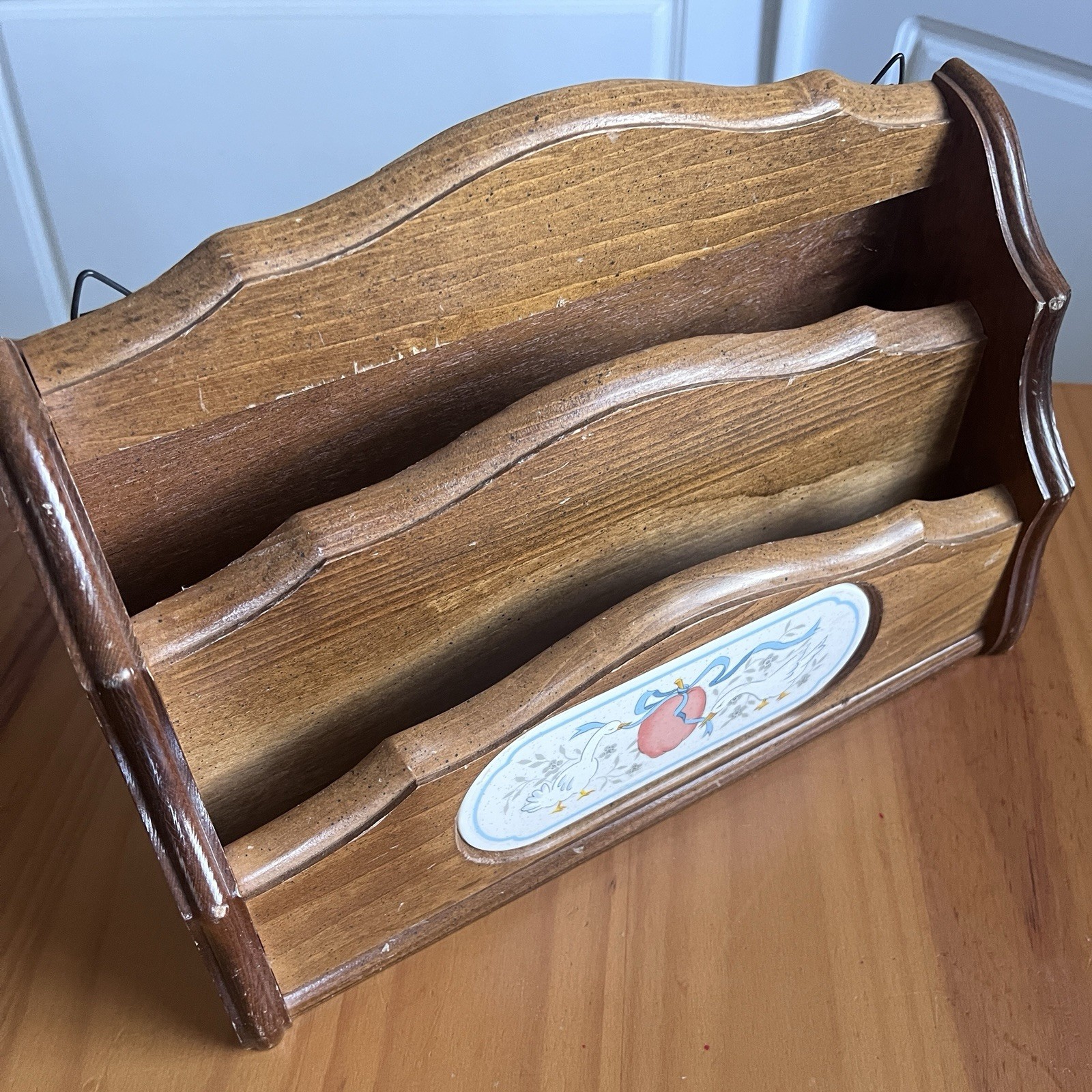 Vintage GOOD WOOD Marmalade Goose Geese Mail Letter Holder 3 Way Bin Wooden