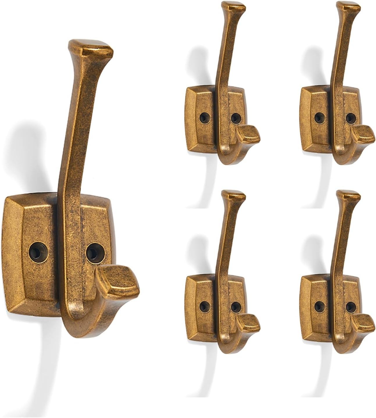 5 Pack 4-3/4 inch Antique Brass Coat Hooks, Wall Mounted with Screws Suitable