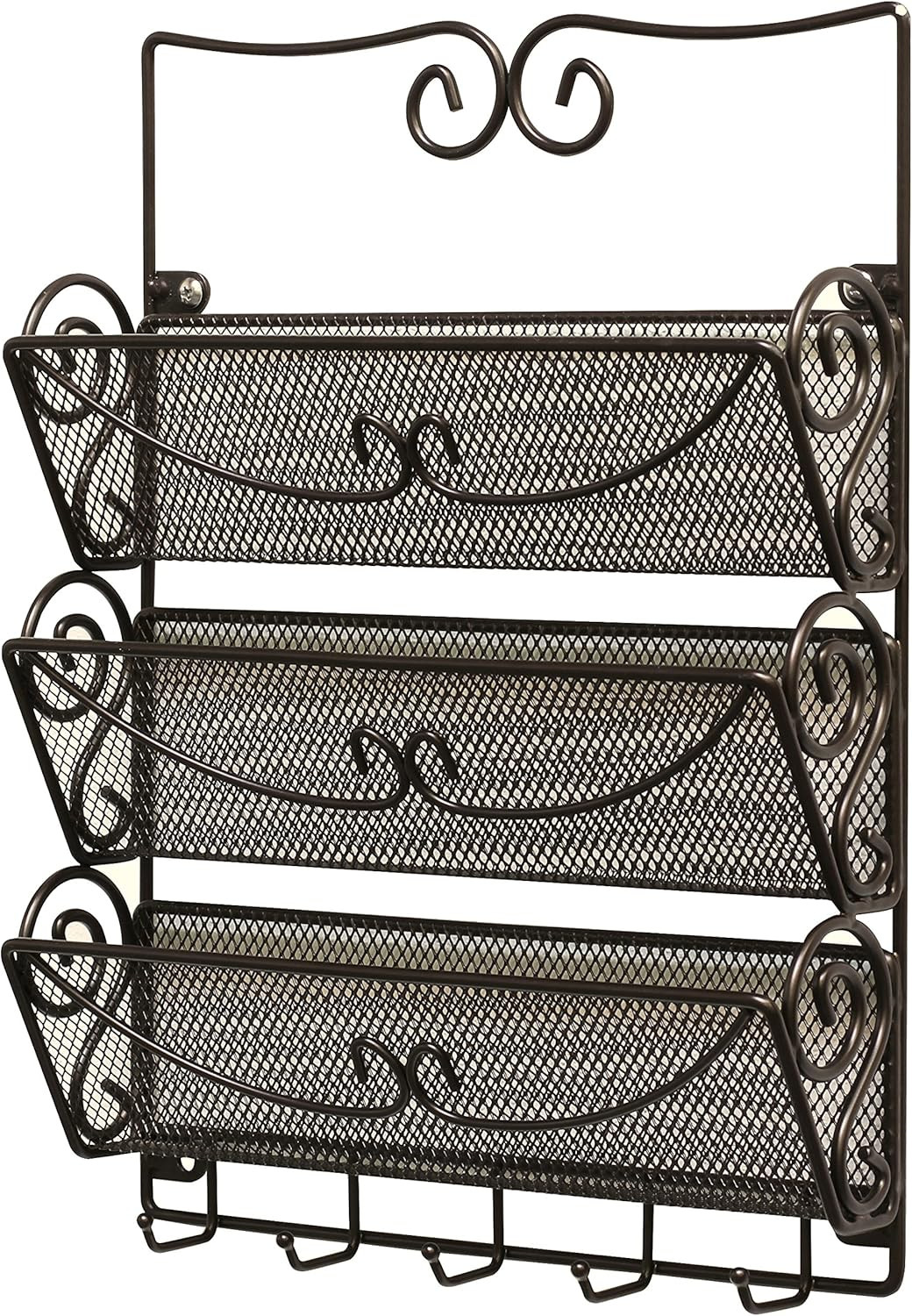 Wall Mail Organizer with 5 Key Holder, 3 Tier, Bronze