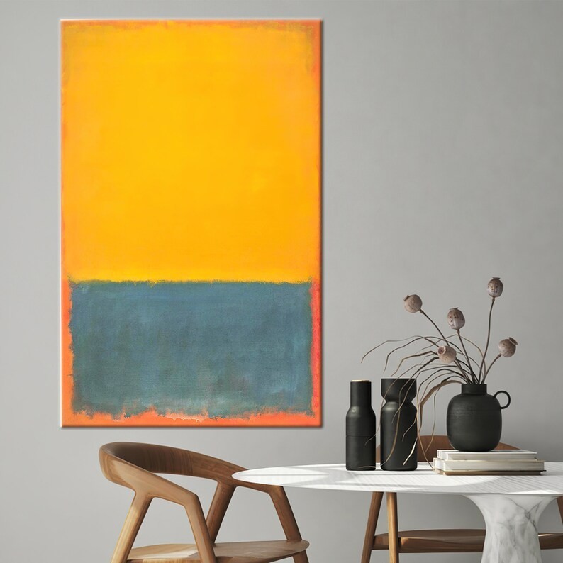 Modern Abstract Canvas Wall Art Orange Blue Minimalist Framed Canvas Painting