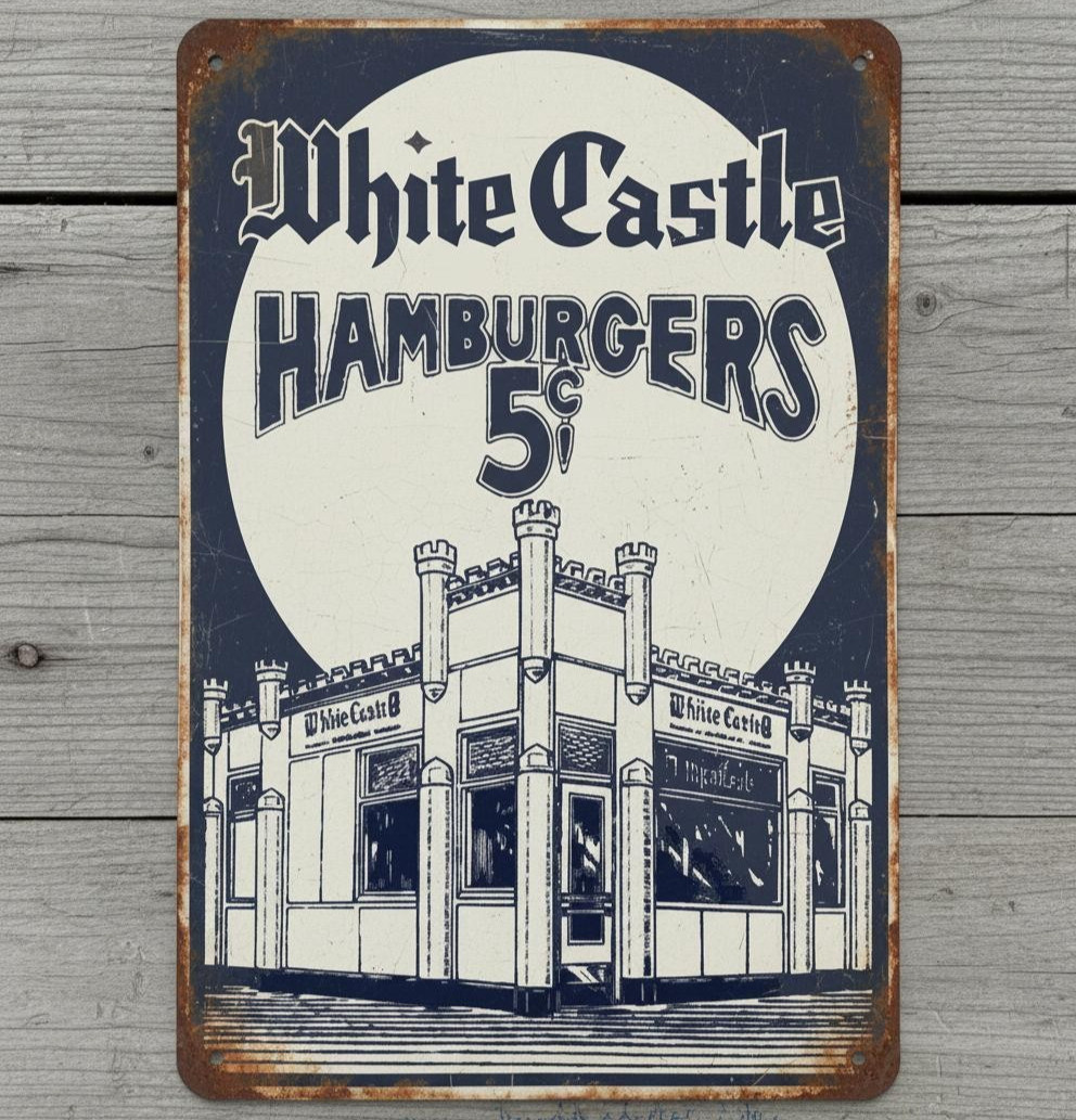 White Castle Hamburgers 8 x 12 Vintage Novelty Metal Sign Made In USA New!
