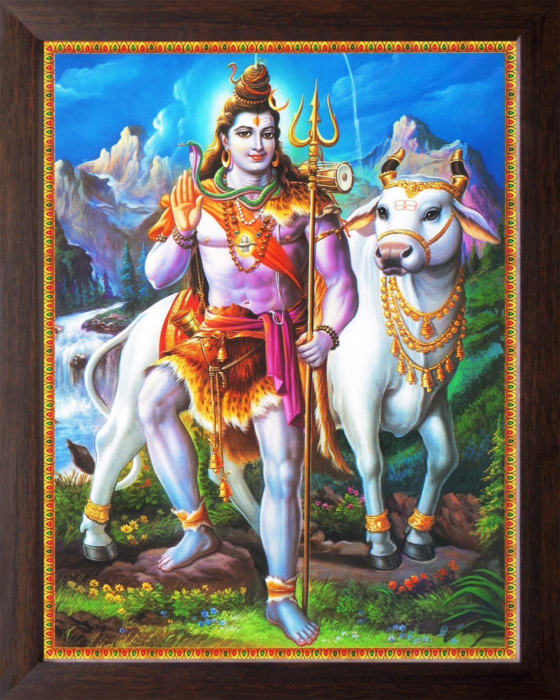 Lord Shiva Standing with his Cow Nandi & Blessing Wall Decor Painting Frame