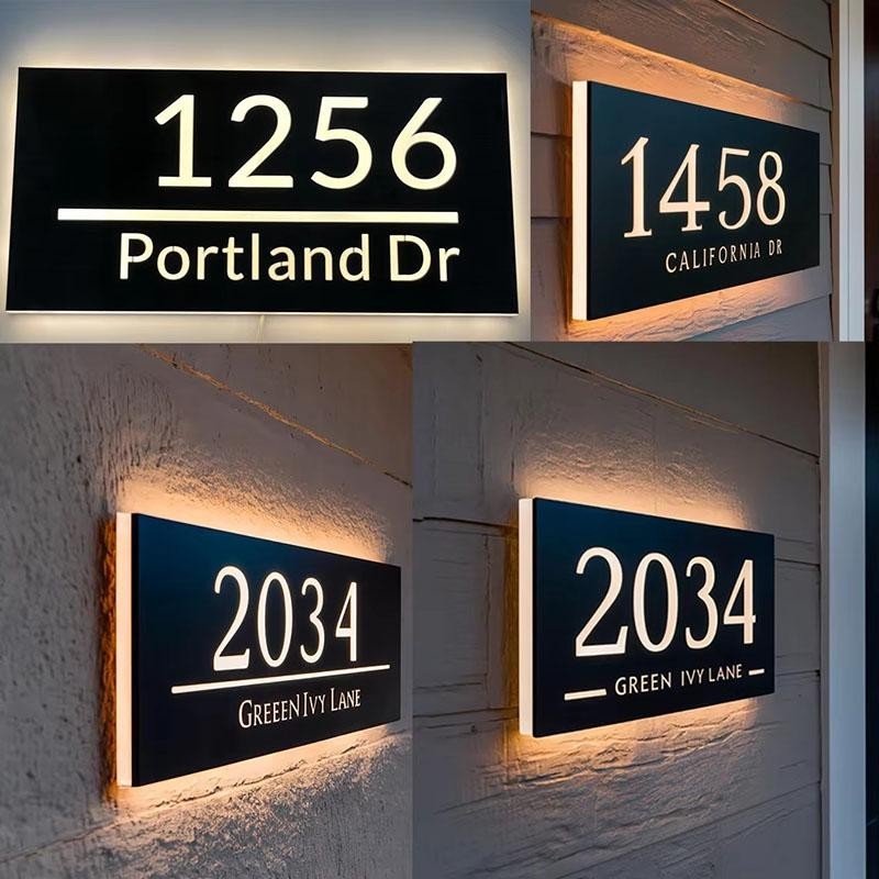 Personalized Modern LED Address Sign Custom House Number Plaque