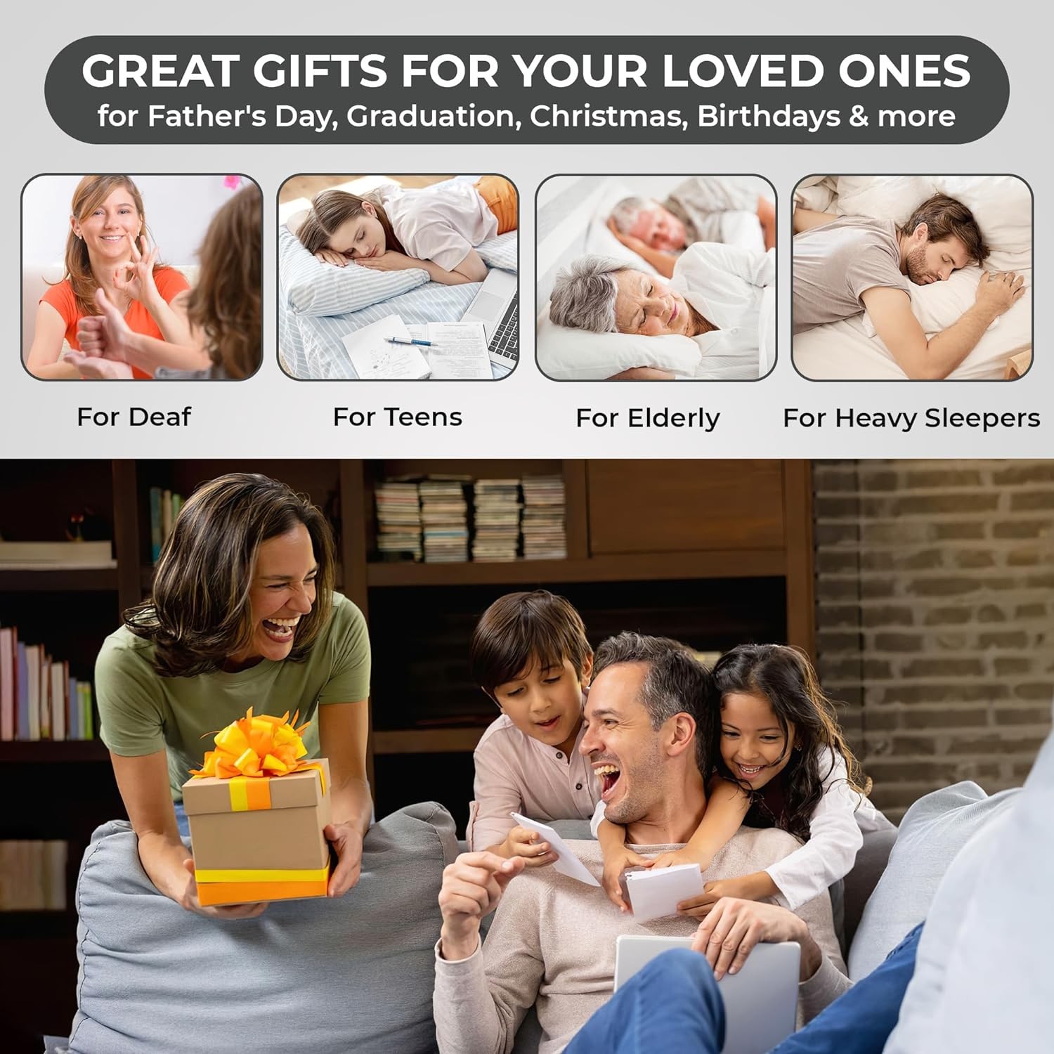 Dual Extra Loud Alarm Clock with Bed Shaker, Black | Sonic Alert Vibrating Alarm