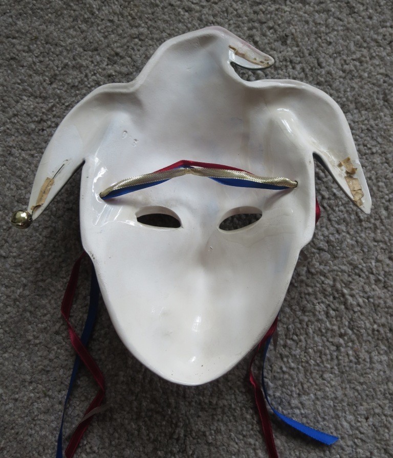 TWO Clay Art Ceramic Face Masks, Jester Art Deco Wall Decor