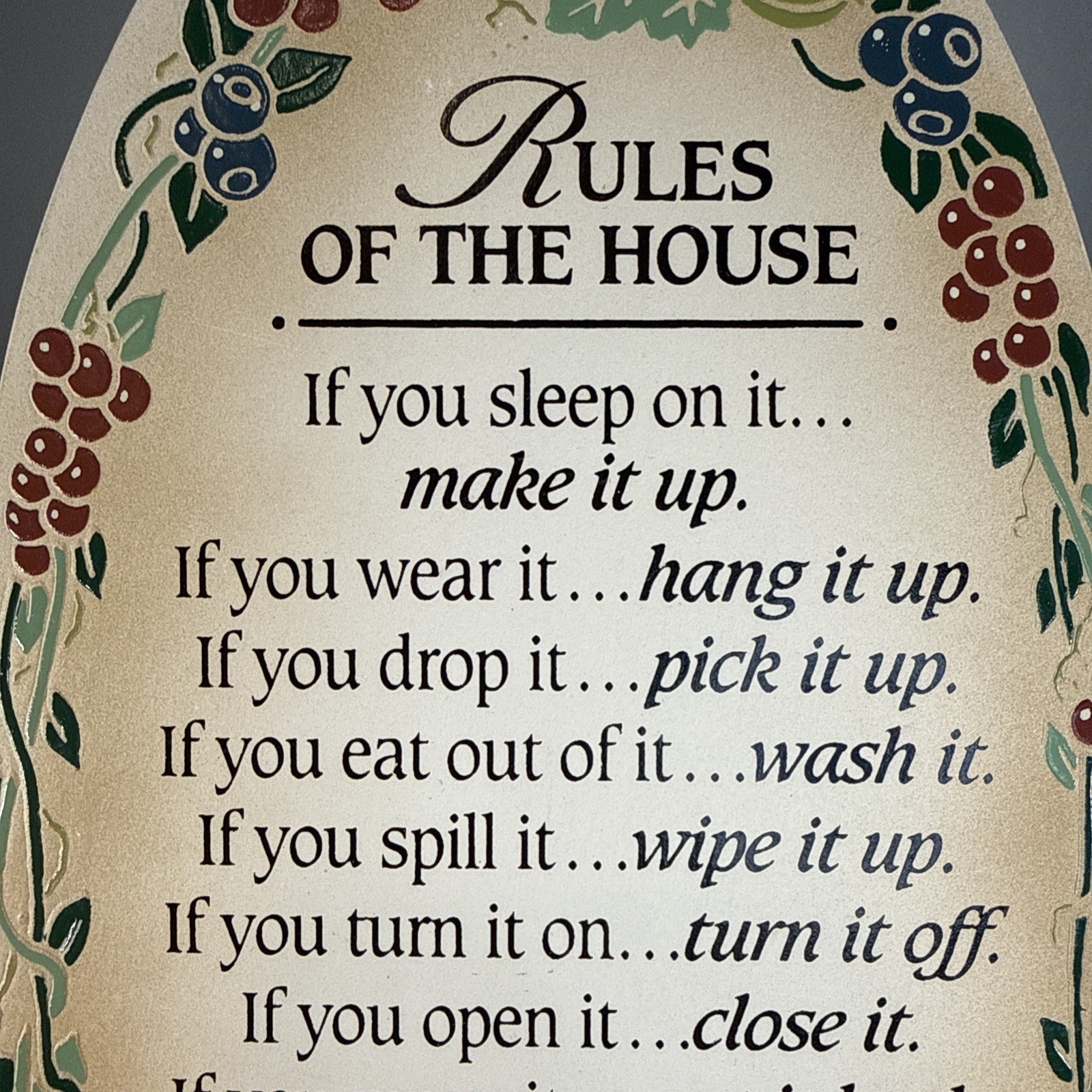 “Rules Of The House” Wooden Oval Wall Plaque 12 Inches X 6 Inches Made In Mexico