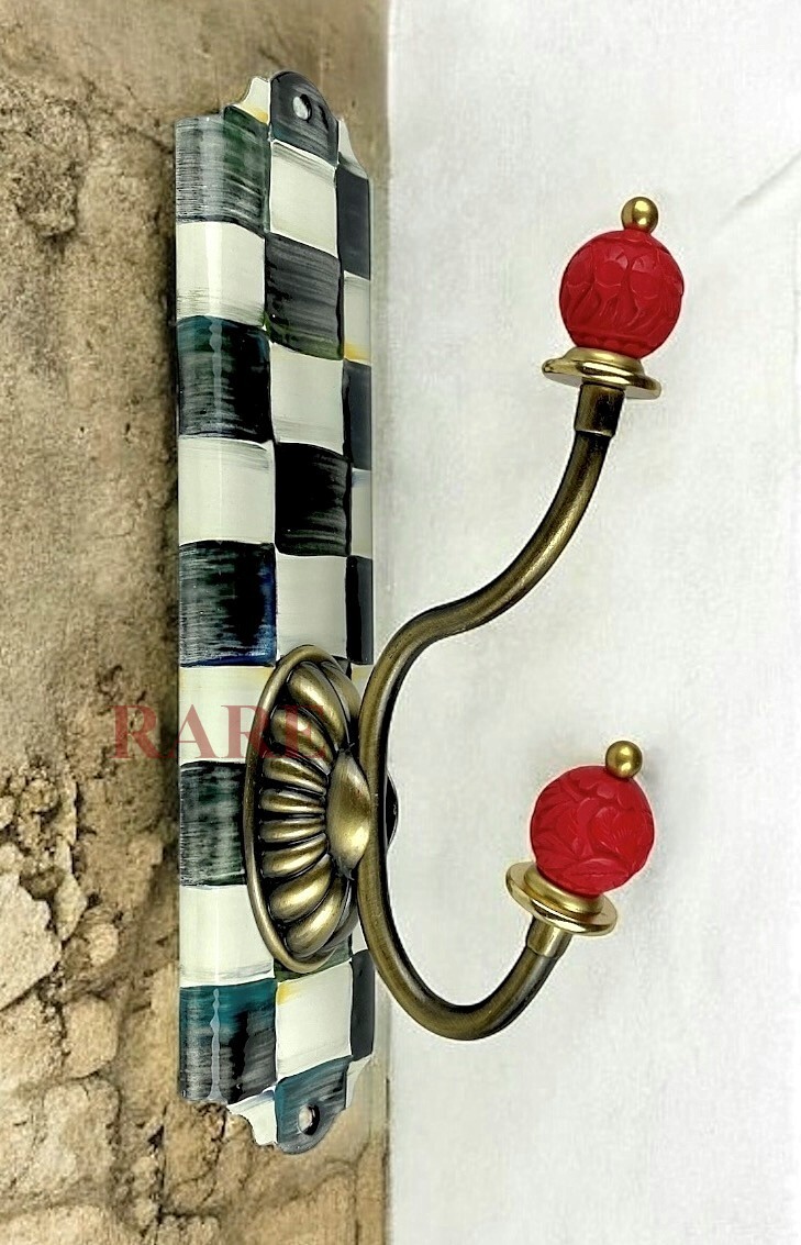 MacKenzie-Childs Courtly Check Enameled Single Wall Hook New Original Box