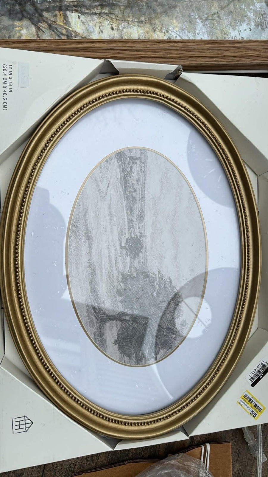 12″x16″ Horizontal Oval Landscape Sketch Framed Wall Art – Hearth & Hand NWT