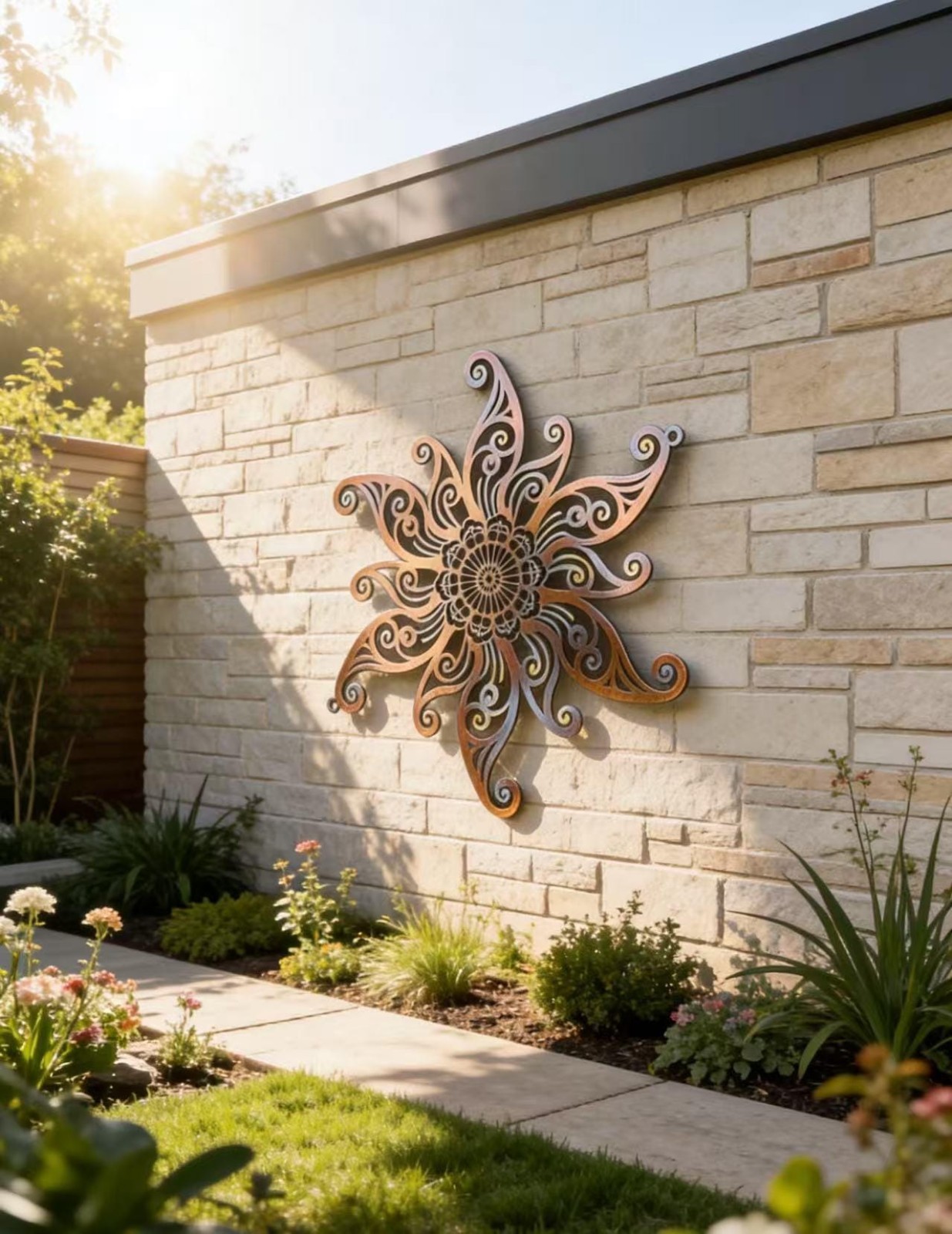 Colorful Metal Sun Wall Decor, Garden Outdoor Metal Art Sign