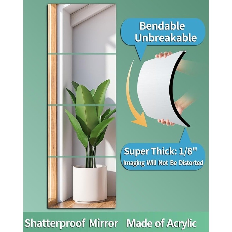 Acrylic Full Length Mirror Shatterproof Body Mirror Easy Installation Home Gym