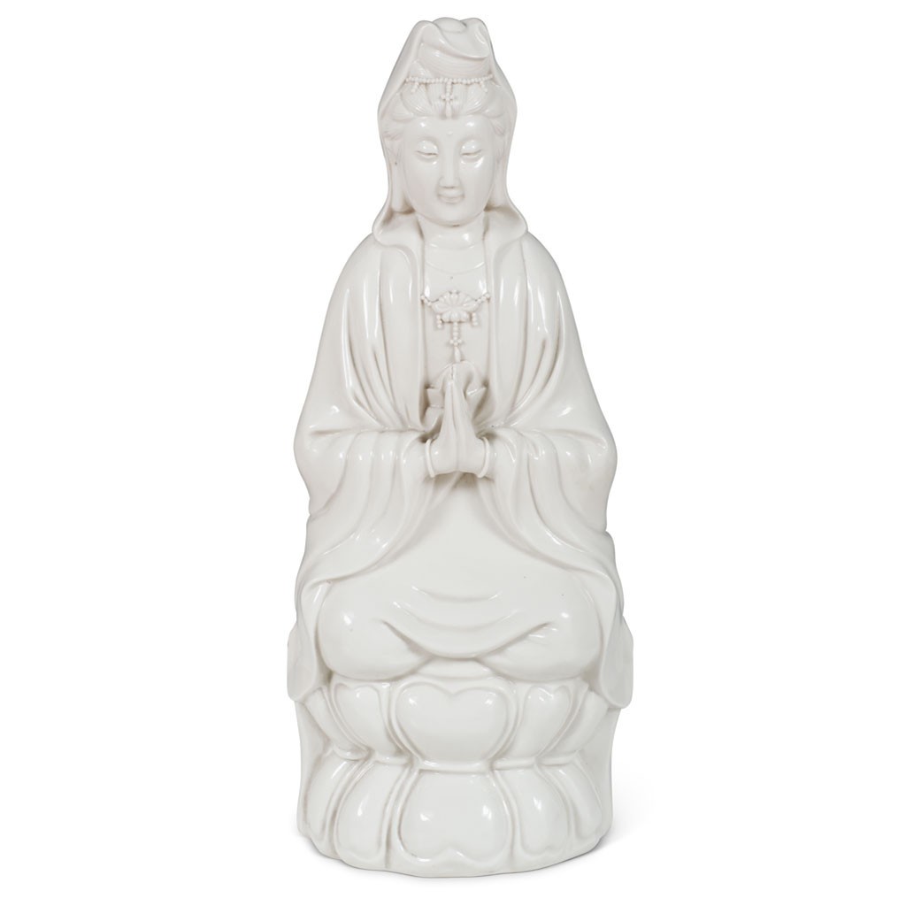 US SELLER – White Porcelain Chinese Praying Guanyin Statue