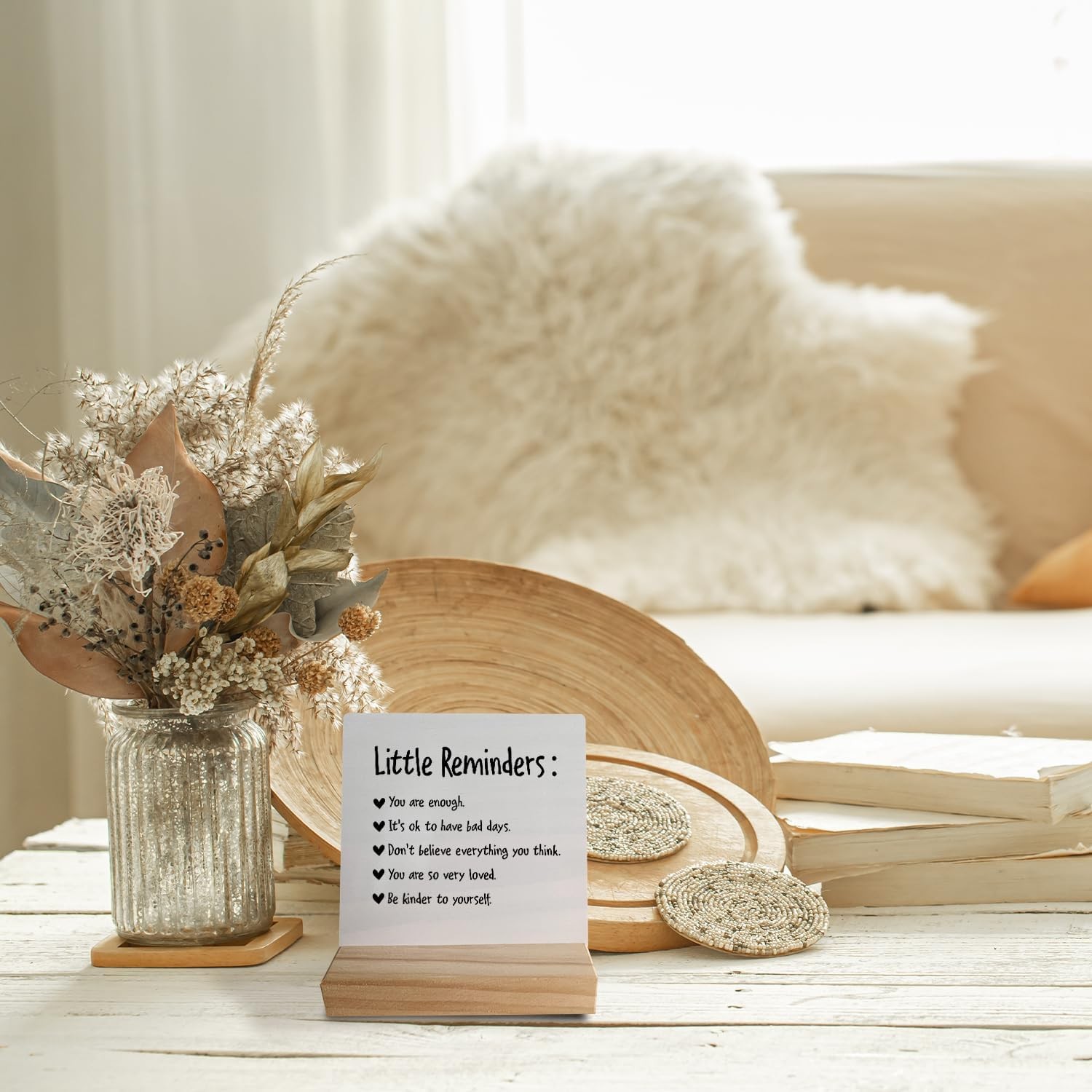 Positive Little Reminders You are Enough Desk Wood Plaque Sign with white6