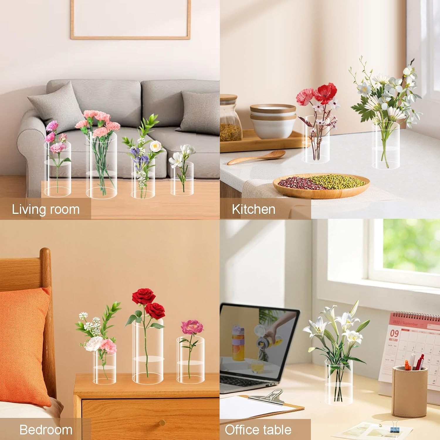 48 Pack Acrylic Cylinder Vases 4,6,8 10 Inch Tall Clear Acrylic Flower Vase Bulk