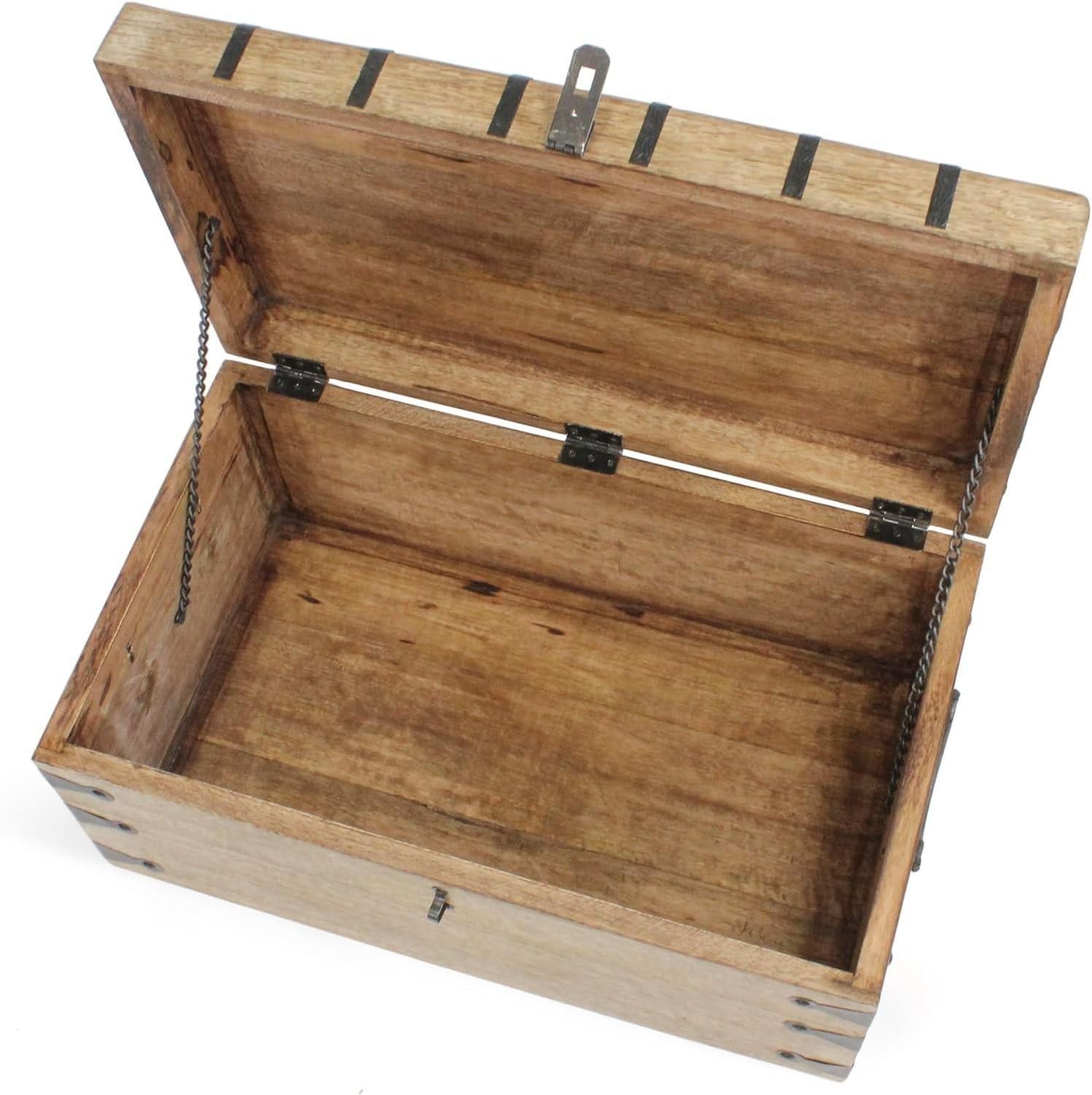 Nautical Cove Treasure Chest Wooden Box with Antique Iron Lock and Skeleton Key