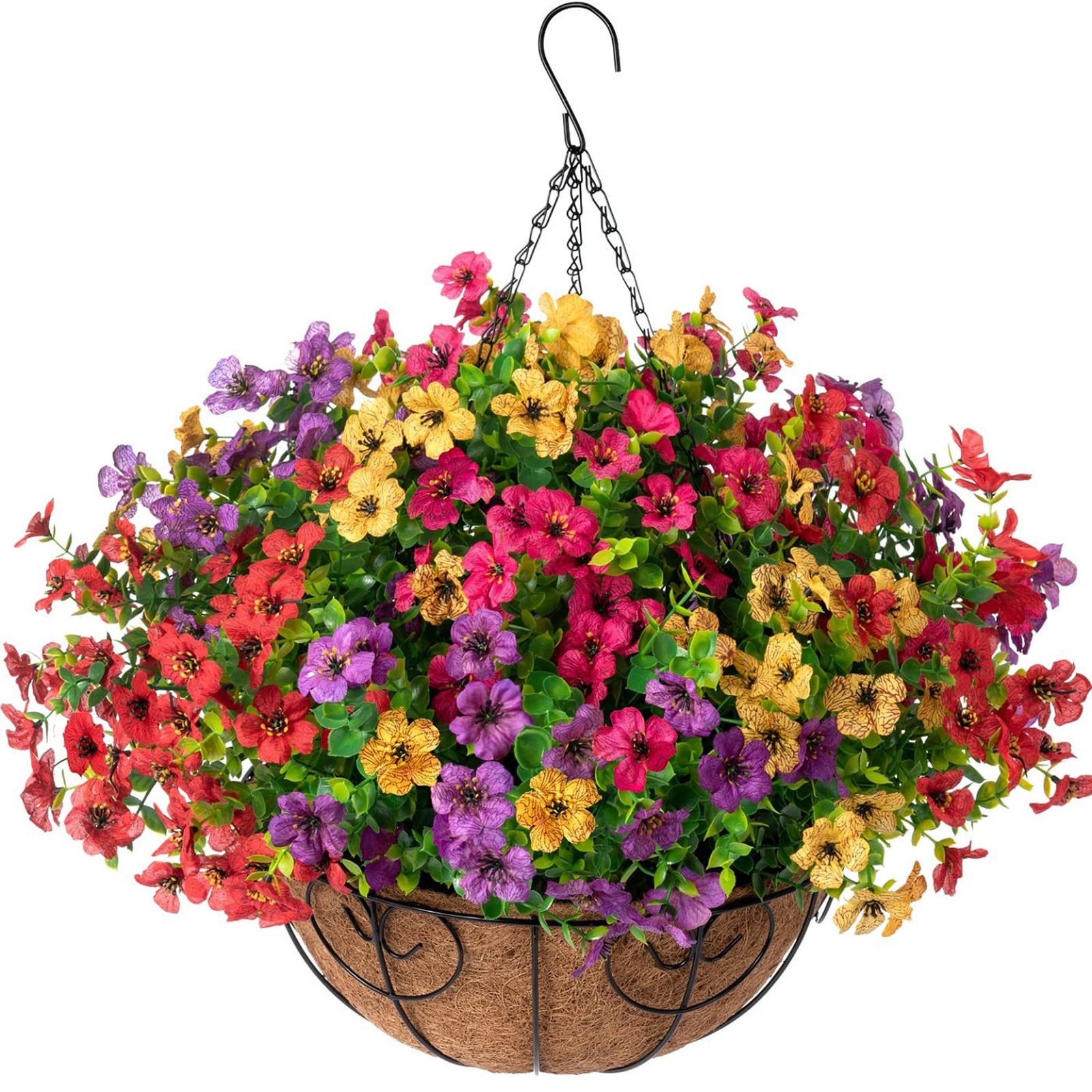 Artificial Hanging Basket, UV Resistant Daisy Eucalyptus for Porch Yard Decor