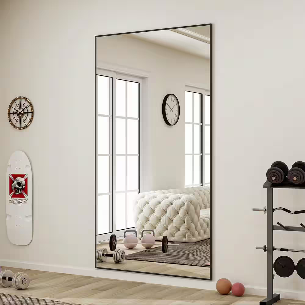 30 In. W X 71 In. H Rectangular Black Aluminum Alloy Framed Modern Oversized Wal