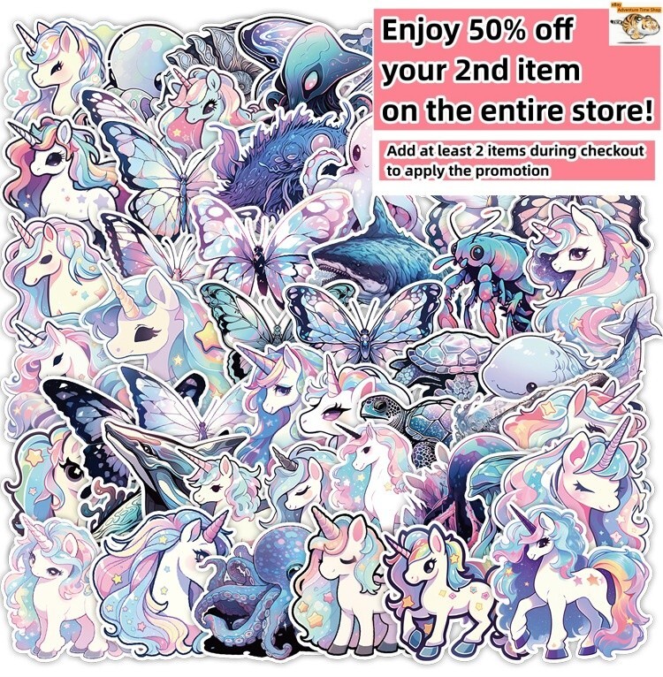 50 Pcs Stickers Cute Unicorns Laptop Luggage Graffiti Fridge Phone Car Vinyl