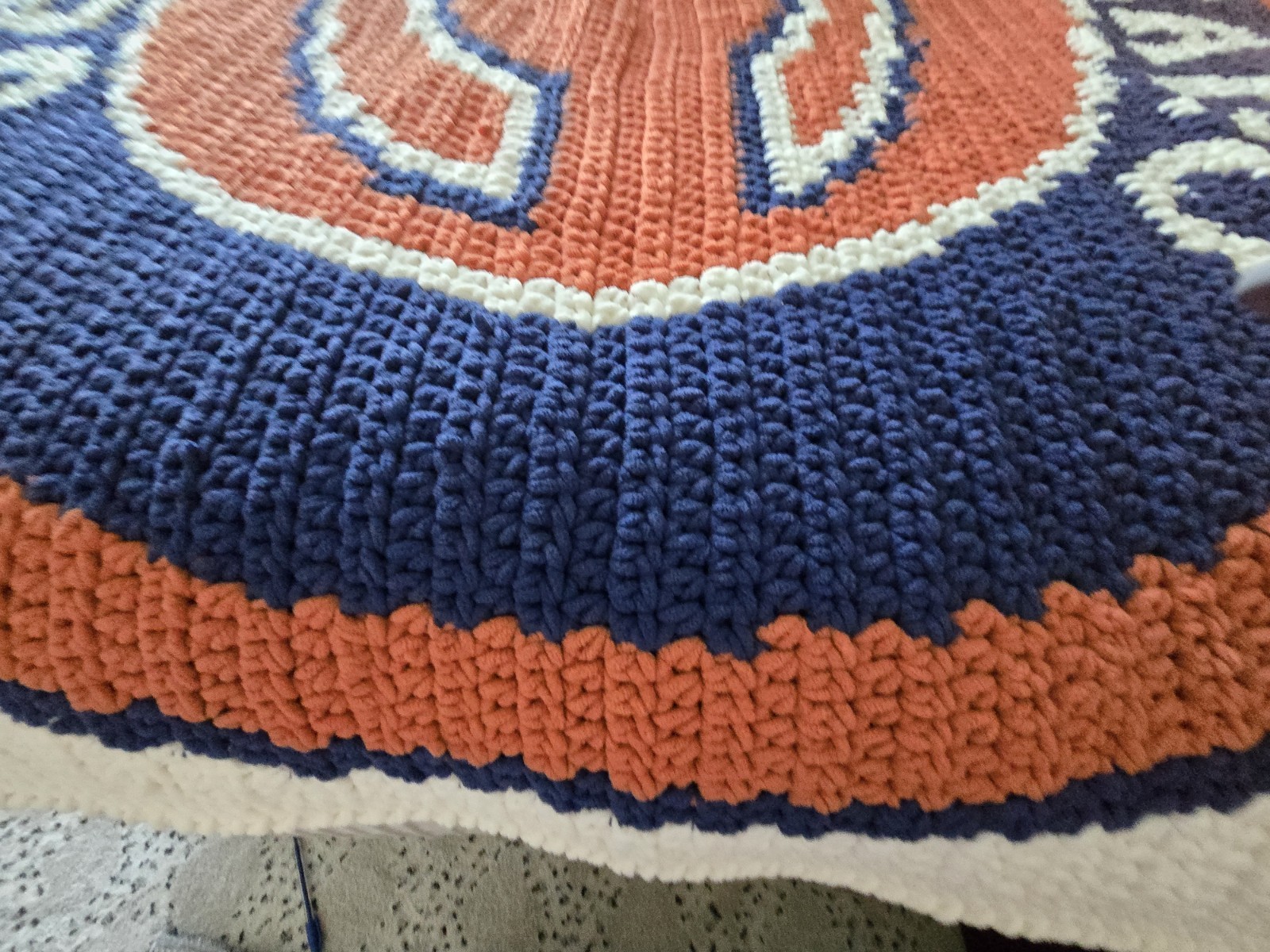 Chicago Bears Handmade Crochet Throw Blue Orange White 5′ 5″